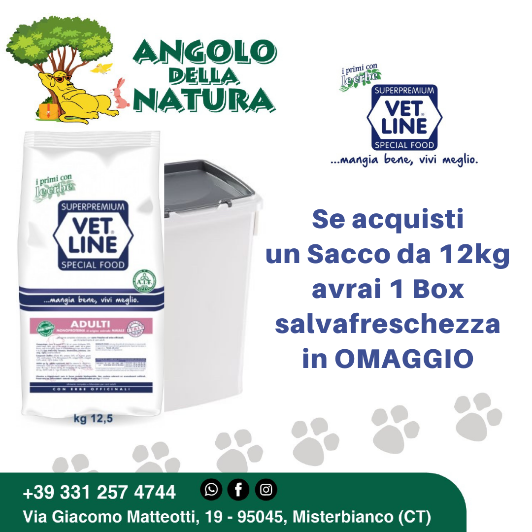 Con un sacco da 12 kg Vet Line in OMAGGIO Box salva freschezza – Angolo